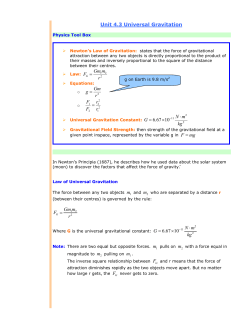 Unit 4.3 Universal Gravitation 6.67 10 N m G kg