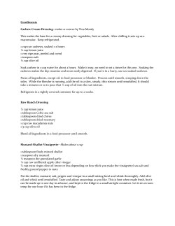 Condiments Cashew Cream Dressing- makes 12