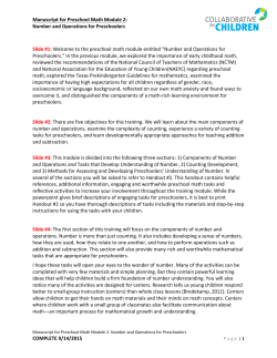 Manuscript for Preschool Math Module 2: Number and Operations