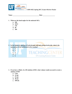 CHM 1025, Spring 2017, Exam 4 Review Packet Name: Date: 1