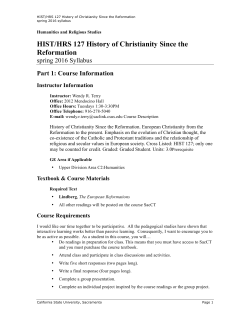 HIST/HRS 127 History of Christianity Since the Reformation