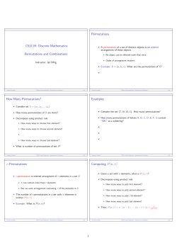 CS311H: Discrete Mathematics Permutations and Combinations