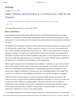Articles Public Memory of World War II in France from 1945 to the