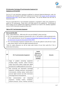 PIC Information Technology (IT) and Automation Equipment List