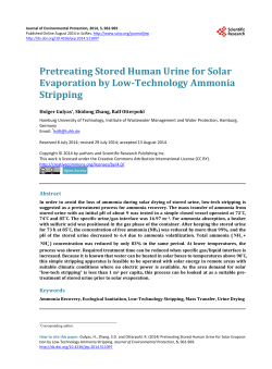 Pretreating Stored Human Urine for Solar Evaporation by Low