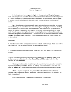 Page 1 Algebra 2 Honors Summer Assignment 2016 &ndash; 2017 School