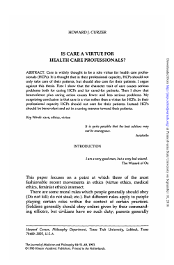 IS CARE A VIRTUE FOR HEALTH CARE