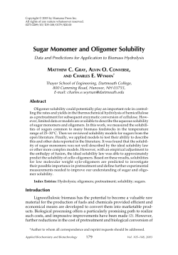 Sugar monomer and oligomer solubility - CE-CERT