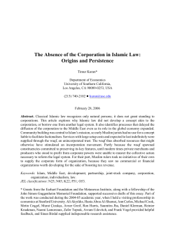 The Absence of the Corporation in Islamic Law: Origins and