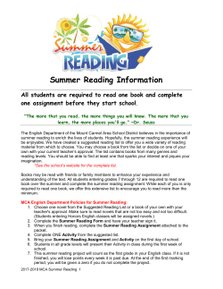 Summer Reading Requirements - Mount Carmel Area School District