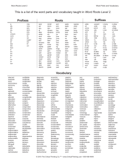 Prefixes Roots Suffi Vocabulary Vocabulary This is a list of the word