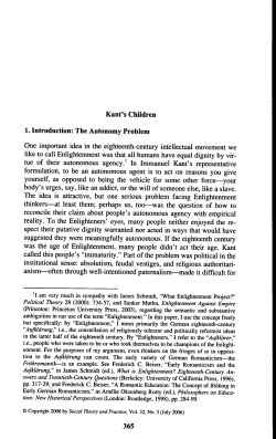 Kant`s Children 1. Introduction: The Autonomy Problem