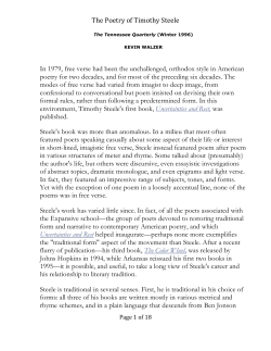 The Poetry of Timothy Steele In 1979, free verse had