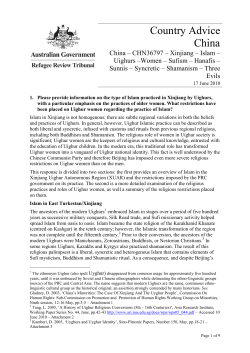 China &ndash; Xinjiang &ndash; Islam &ndash; Uighurs &ndash;Women &ndash; Sufism &ndash; Hanafis