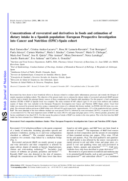 Concentrations of resveratrol and derivatives in foods and