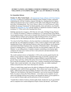 85 FIRST NATIONS AND TRIBES CONDEMN ENBRIDGE`S ROLE
