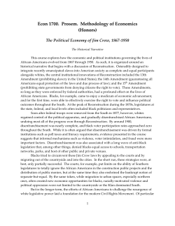 The Political Economy of Jim Crow, Honor`s Seminar