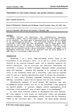 Characterization of a mouse somatic cytochrome c gene and three