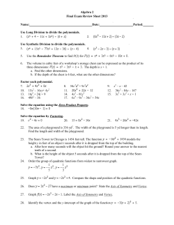 Final Exam Review Sheet 2013 Name