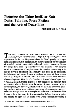 Picturing the Thing Itself, or Not: Defoe, Painting, Prose Fiction, and