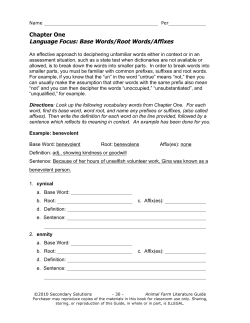 Language Focus: Base Words/Root Words/Affixes