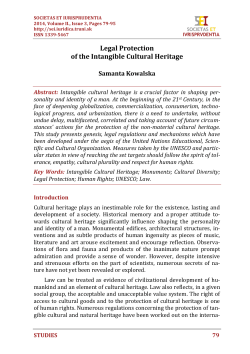 Legal Protection of the Intangible Cultural Heritage