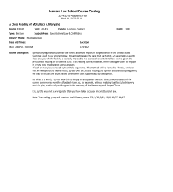 Harvard Law School Course Catalog A Close Reading of McCulloch