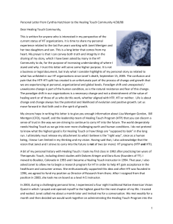 Personal Letter from Cynthia Hutchison to the Healing Touch