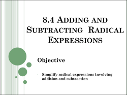 8.4 Adding and Subtracting Radical Expressions