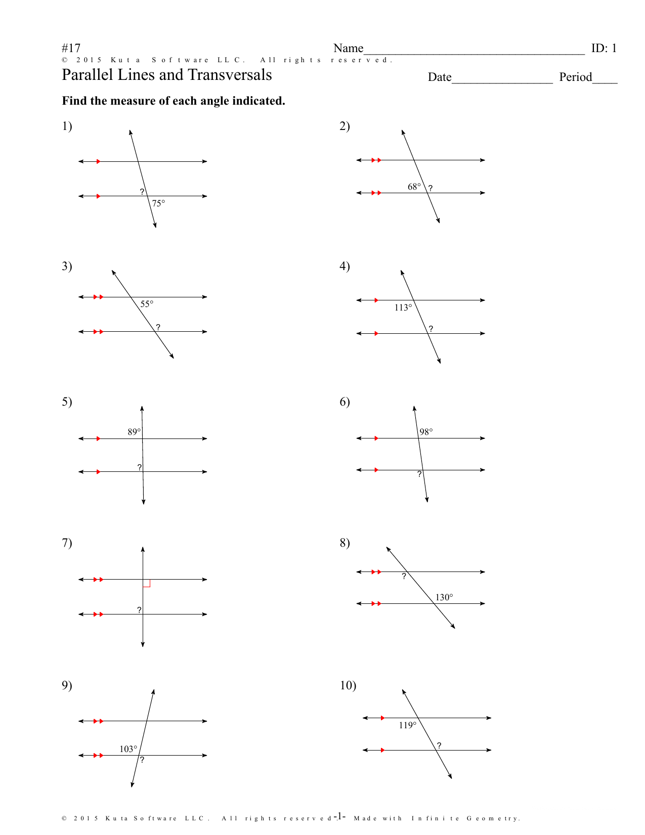 Infinite Geometry - Parallel Lines and Transversals Throughout Parallel Lines Transversal Worksheet