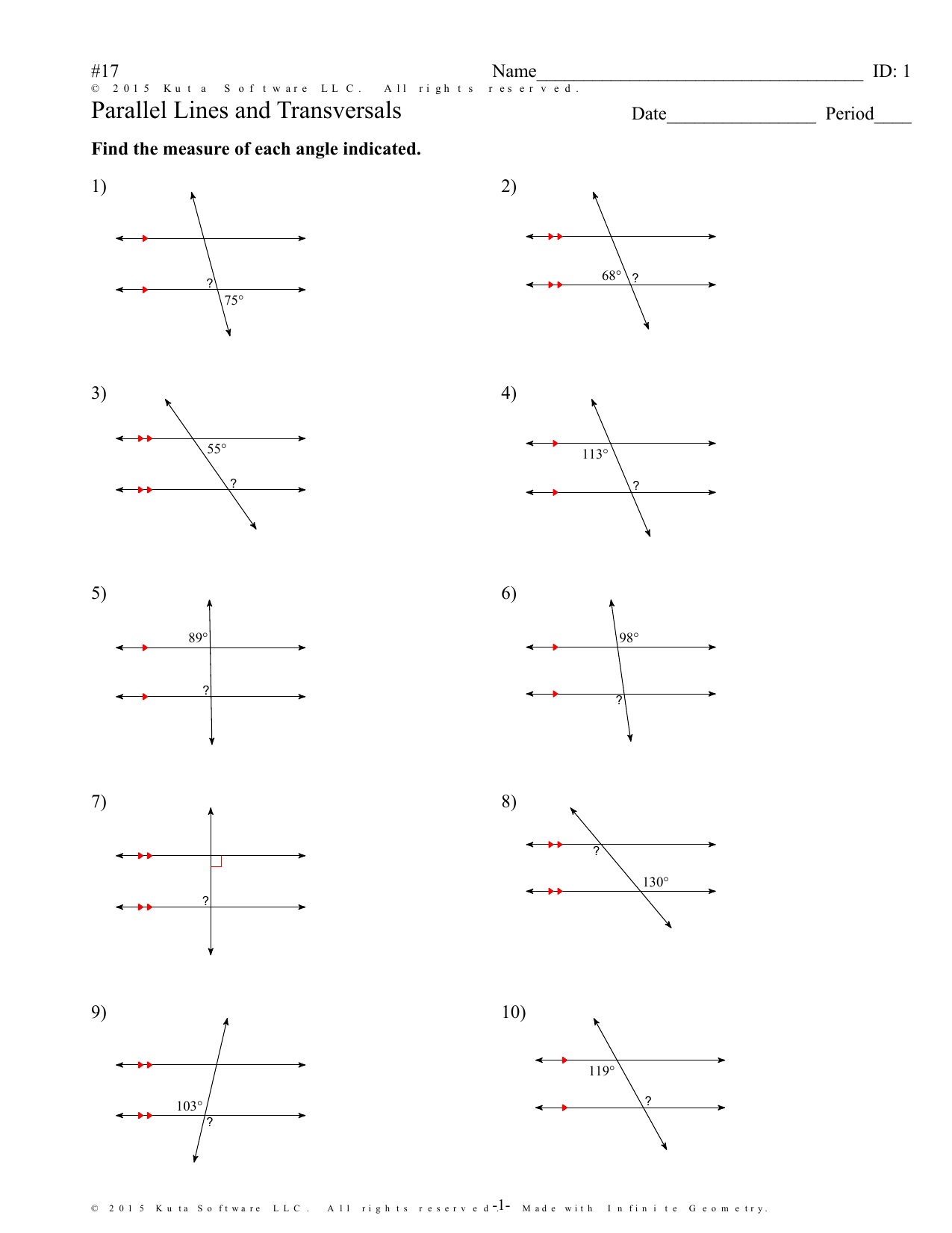 Parallel Lines Transversal Worksheet