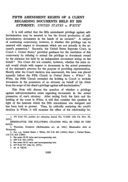 Fifth Amendment Rights of a Client Regarding Documents Held by