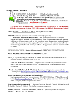 Spring 2010 CHM 152 General Chemistry II INSTRUCTOR: Dr. Paul