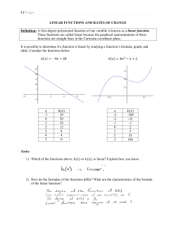 LINEAR FUNCTIONS AND RATES OF CHANGE Definition: A first