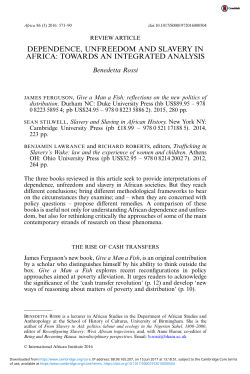 dependence, unfreedom and slavery in africa: towards an integrated