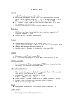 IT in March 2016 General &bull; AADHAR enrolment crosses 1,000