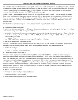 CONTINUATION COVERAGE NOTIFICATION (COBRA) This notice