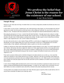 Read the Principal`s Letter - St Anne`s School Porterville CA