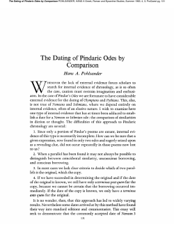 The Dating of Pindaric Odes by Comparison