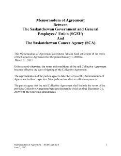 Memorandum of Agreement Between The Saskatchewan
