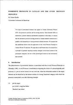 Possessive Pronouns in Catalan and the Avoid Pronoun
