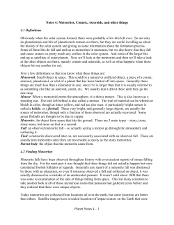 Planet Notes 4 &ndash; 1 Notes 4: Meteorites, Comets, Asteroids, and other