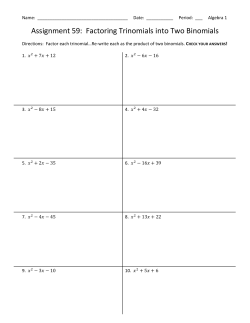 Assignment 59: Factoring Trinomials into Two Binomials