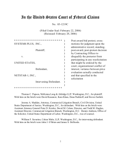Systems Plus, Inc., v. U. S., and NetStar-1, Inc.