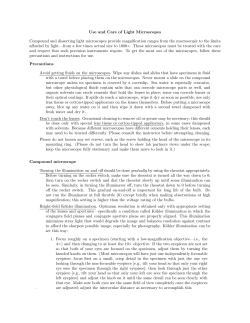 Use and Care of Light Microscopes Compound and dissecting light