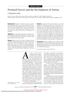 Perinatal Factors and the Development of Autism