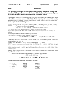 Chemistry 321 &ndash; Exam 0 w Solutions (2011
