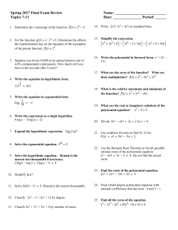 Spring 2017 Final Exam Review Name: Topics 7