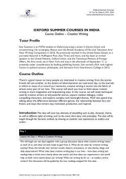 Creative Writing Tutor Profile Course Outline