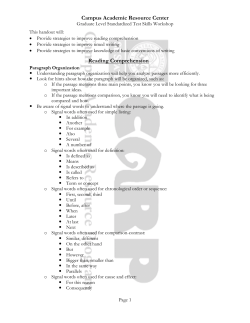 Reading Comprehension - Campus Academic Resource Program